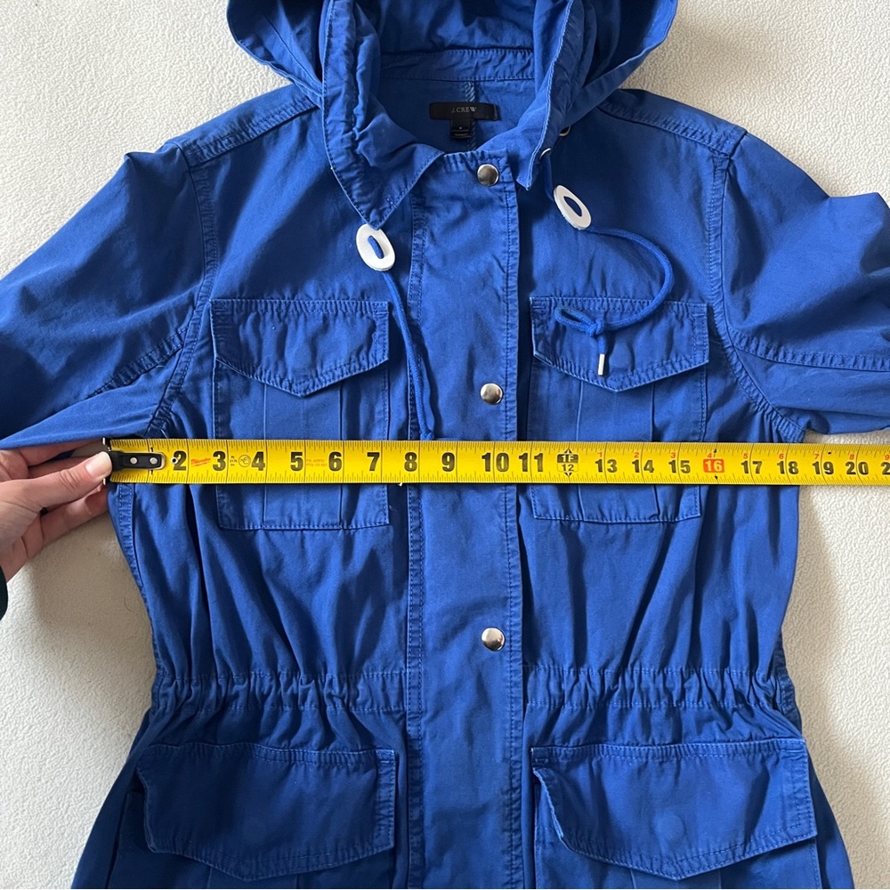 J Crew Women’s Blue Lagoon Fatigue Hooded Boyfriend Utility Jacket Cinch Waist - Picture 15 of 16